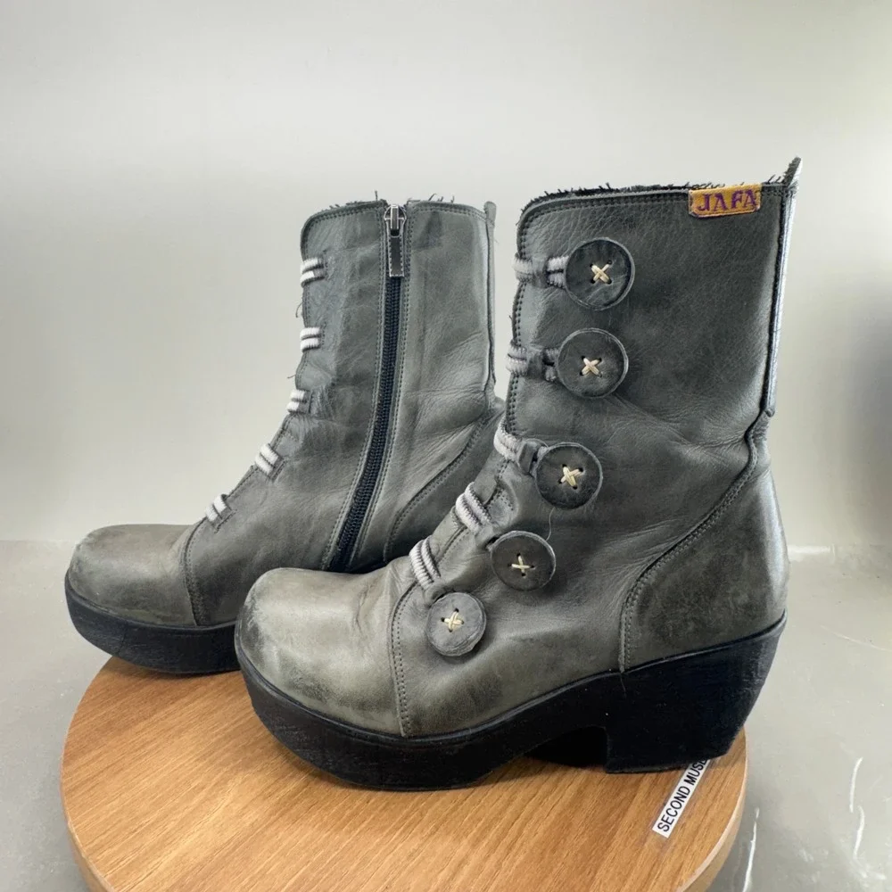Unbranded Leather Platform Wedge Boots Size 36 5.5 6 Gray Steampunk Edgy Whimsy